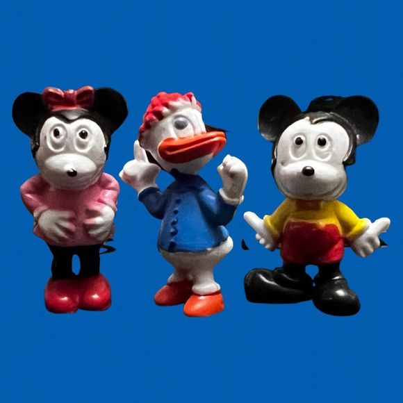3 Vintage 1966 Donald Duck Mickey & Minnie Mouse Hard Rubber Figures 1.5” - Picture 1 of 4